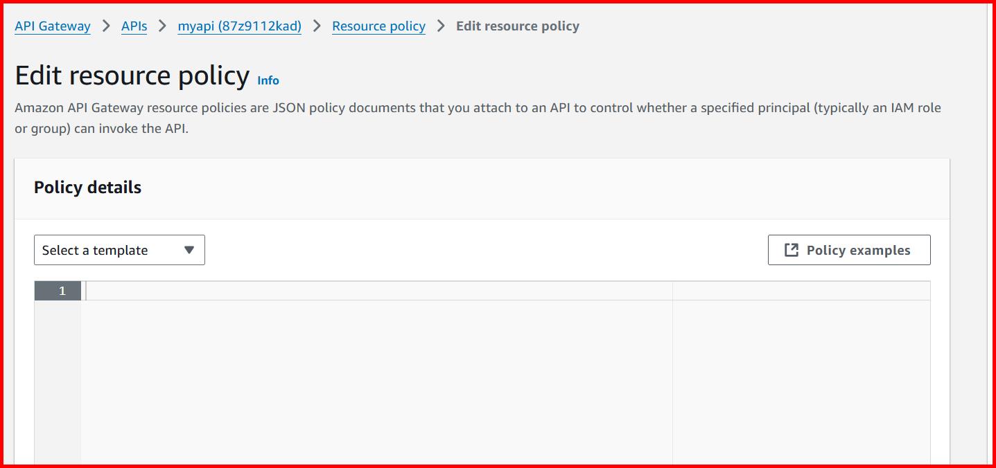 Picture showing the screen for creating the new resource policy